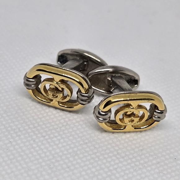 Gucci Gold and Silver Tone Interlocking G Cufflinks - Picture 1 of 13